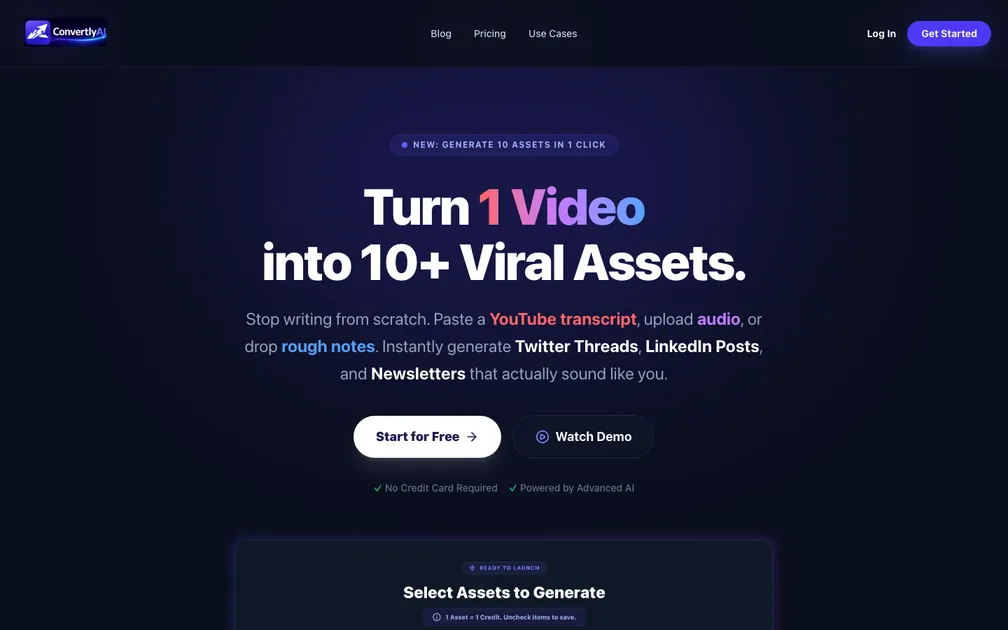 Landing page screenshot of ConvertlyAI