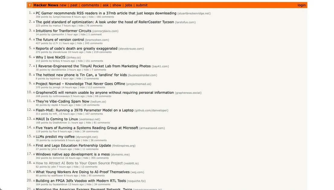 Hacker News screenshot